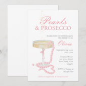 Parels en Prosecco Bridal Shower Uitnodiging (Voorkant / Achterkant)