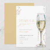 Parels en Prosecco Bridal Shower Uitnodiging (Voorkant / Achterkant)