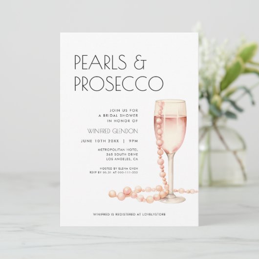 Parels en Prosecco Bridal Shower Uitnodiging (Staand voorkant)