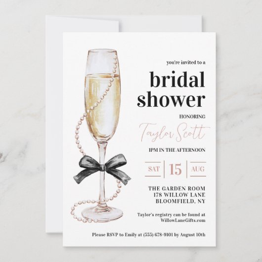 Parels en Prosecco Bridal Shower Uitnodiging (Voorkant)