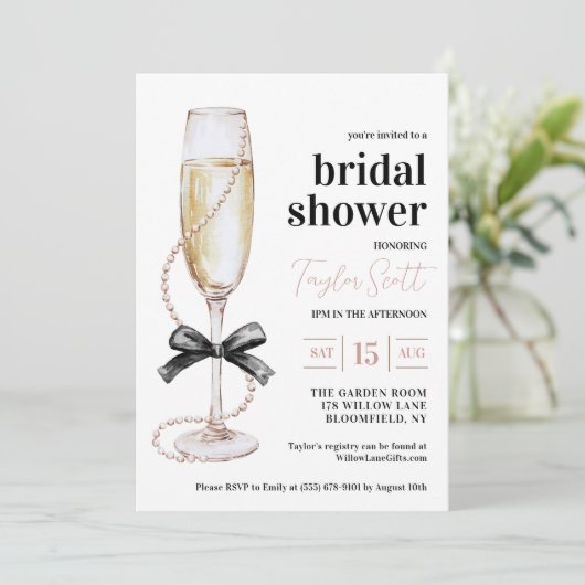 Parels en Prosecco Bridal Shower Uitnodiging (Staand voorkant)