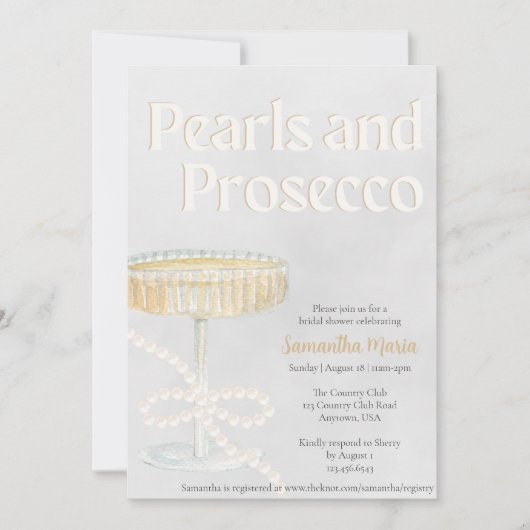 Parels en Prosecco Bridal Shower Uitnodiging (Voorkant)