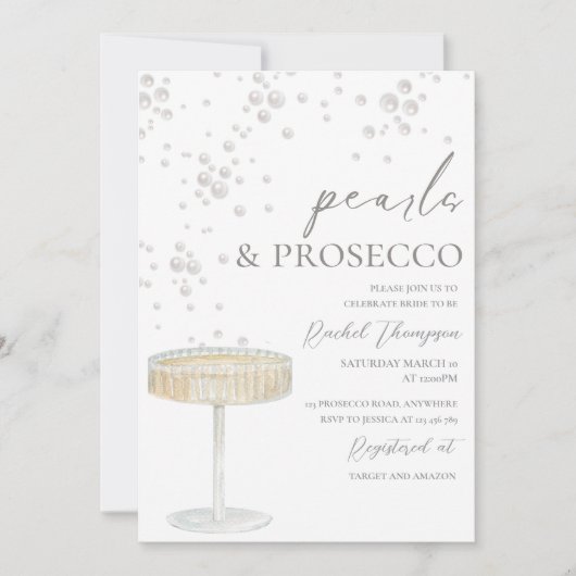 Parels en Prosecco Bridal Shower Uitnodiging (Voorkant)
