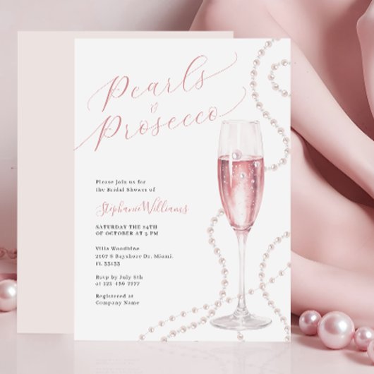 Parels en Prosecco Bridal Shower Uitnodiging