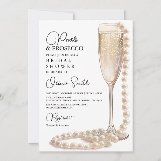 Parels en Prosecco Bridal Shower Uitnodiging (Voorkant)