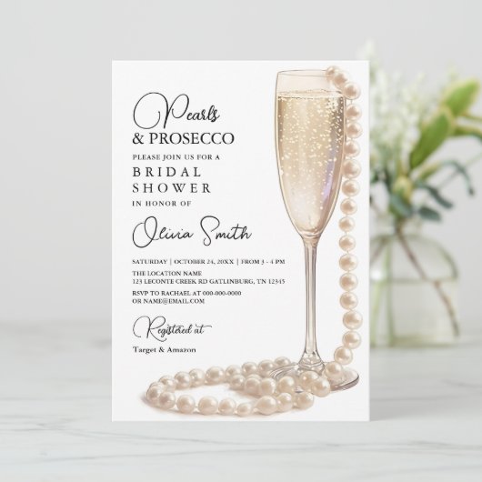 Parels en Prosecco Bridal Shower Uitnodiging (Staand voorkant)