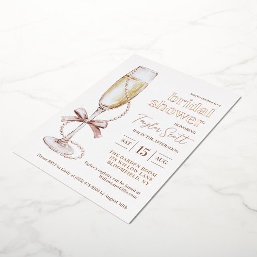 Parels en Prosecco Bridal Shower Uitnodiging (Gedraaid)