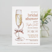 Parels en Prosecco Bridal Shower Uitnodiging (Staand Voorkant)
