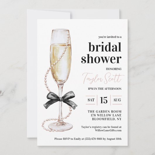 Parels en Prosecco Bridal Shower Uitnodiging (Voorkant)