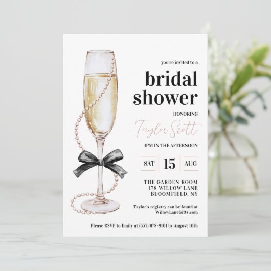 Parels en Prosecco Bridal Shower Uitnodiging (Staand voorkant)