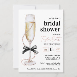 Parels en Prosecco Bridal Shower Uitnodiging