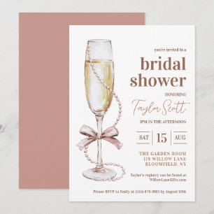 Parels en Prosecco Bridal Shower Uitnodiging
