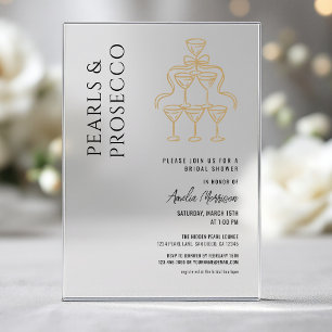 Parels en Prosecco Bruidsfeest Champagne Acryl Uitnodigingen