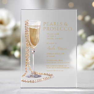Parels en Prosecco Bruidsfeest Champagne Acryl Uitnodigingen