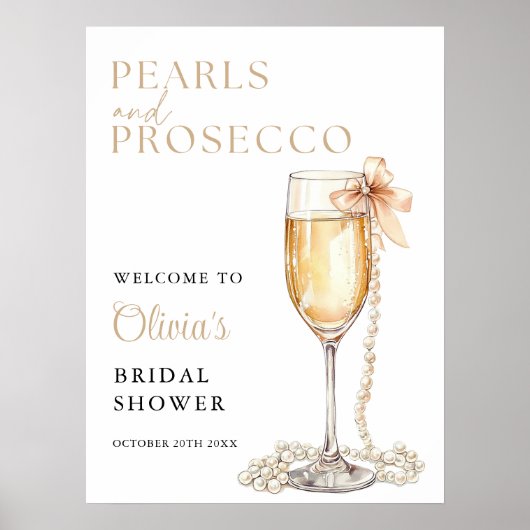 Parels En Prosecco Bruidsfeest Welkomstbord Poster (Voorkant)