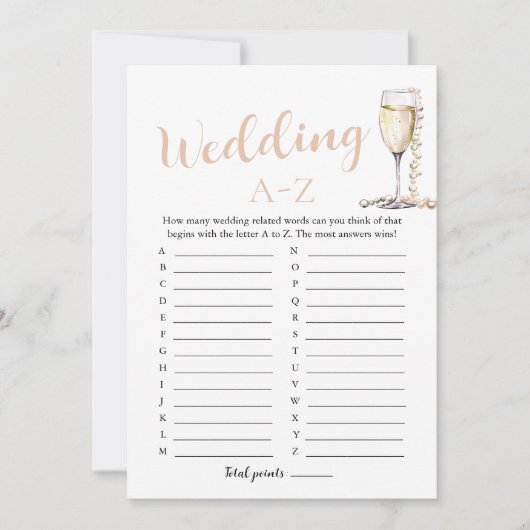 Parels en Prosecco Bruiloft A-Z Vrijgezellenfeest  Kaart (Voorkant)