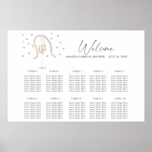 Parels en Prosecco bruiloft zitplaatsenkaart Poster (Voorkant)