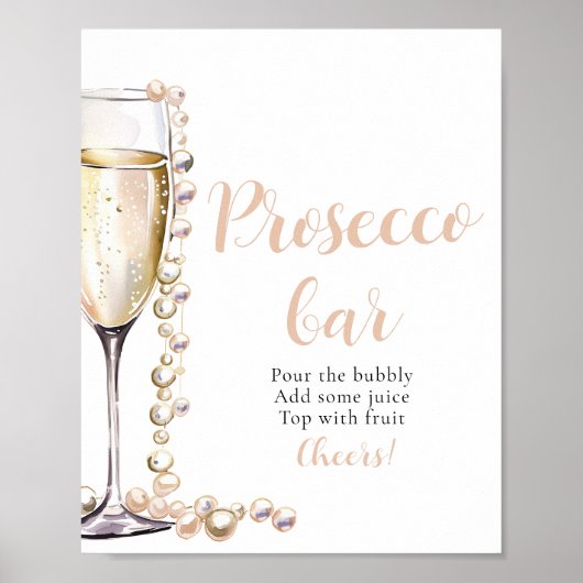 Parels en Prosecco Champagne Bar teken Poster (Voorkant)