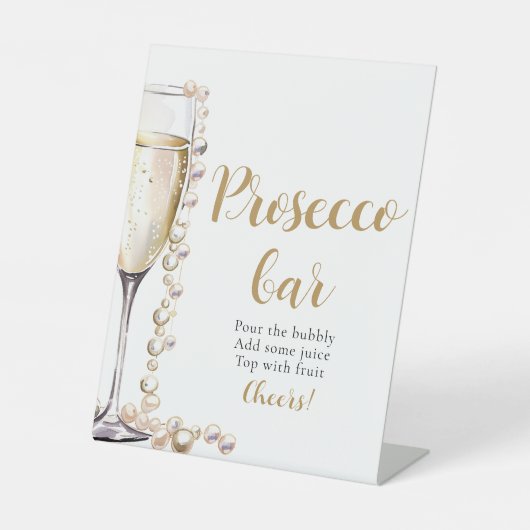 Parels en Prosecco Champagne Bar teken Reclamebord Met Voetstuk (Voorkant)