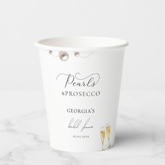 Parels en Prosecco Champagne Thema Vrijgezellenfee Papieren Bekers (Voorkant)