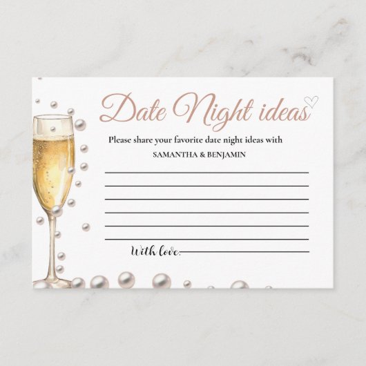 Parels en Prosecco Date Night Ideas Vrijgezellenfe Informatiekaartje (Voorkant)