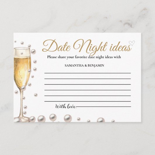 Parels en Prosecco Date Night Ideas Vrijgezellenfe Informatiekaartje (Voorkant)
