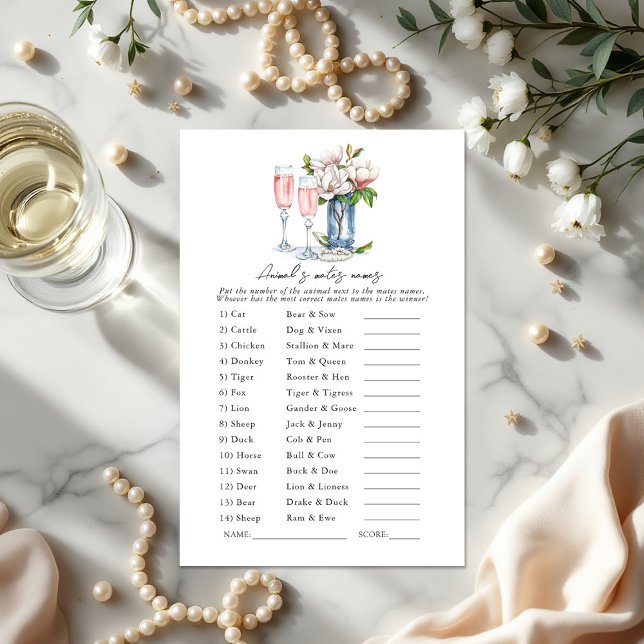 Parels en Prosecco Dieren & Mates Vrijgezellenfees (Pearls and Prosecco Animals and Mates Bridal Shower Game)