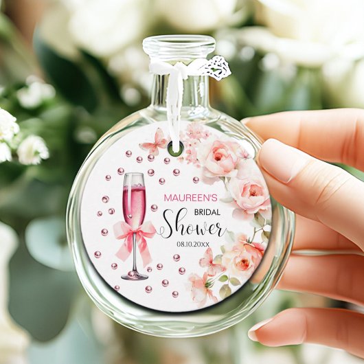 Parels en Prosecco Dusty Pink Roses Vrijgezellenfe Bedankjes Labels