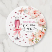 Parels en Prosecco Dusty Pink Roses Vrijgezellenfe Bedankjes Labels (Voorkant)