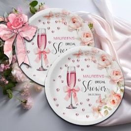 Parels en Prosecco Dusty Pink Roses Vrijgezellenfe Papieren Bordje