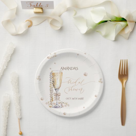 Parels en Prosecco Elegant Bow Vrijgezellenfeest Papieren Bordje (Huwelijk)