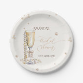 Parels en Prosecco Elegant Bow Vrijgezellenfeest Papieren Bordje (Voorkant)