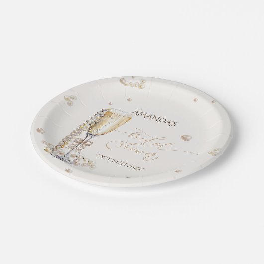 Parels en Prosecco Elegant Bow Vrijgezellenfeest Papieren Bordje (Gekanteld)