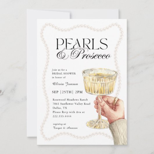 Parels en Prosecco Elegant Brunch Vrijgezellenfees Kaart (Voorkant)