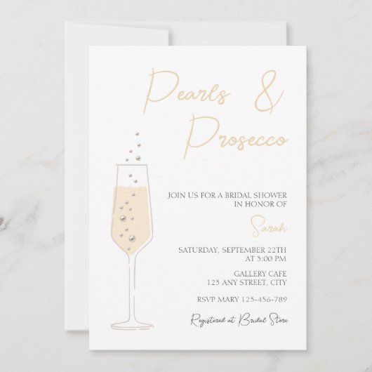 Parels en Prosecco Elegant Chic Vrijgezellenfeest Kaart (Voorkant)