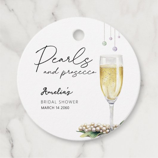 Parels en Prosecco Elegant Greenery Vrijgezellenfe Bedankjes Labels (Voorkant)