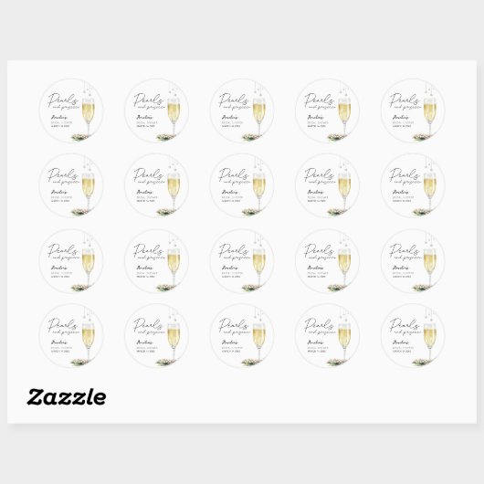 Parels en Prosecco Elegant Greenery Vrijgezellenfe Ronde Sticker (Vel)