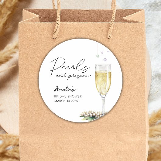Parels en Prosecco Elegant Greenery Vrijgezellenfe Ronde Sticker