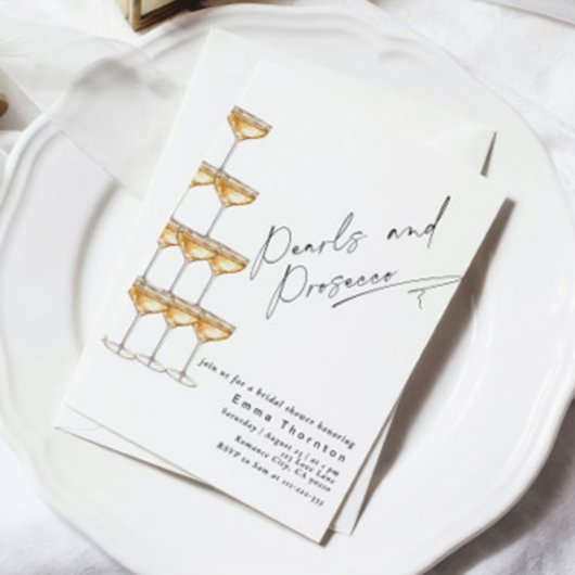 Parels en Prosecco Elegant Modern Vrijgezellenfees Kaart