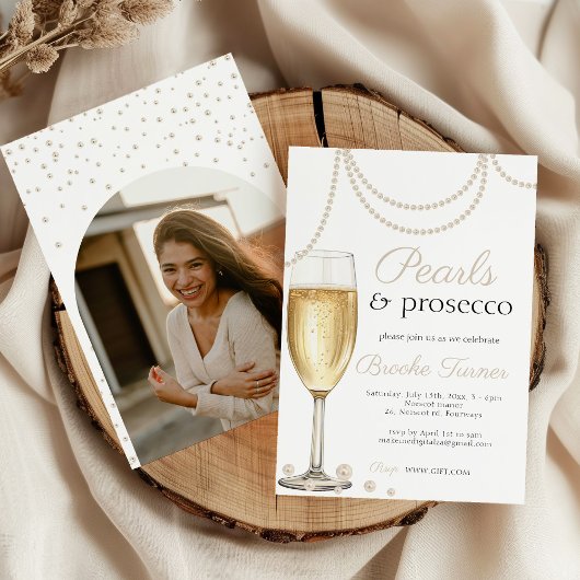 Parels en Prosecco elegant Vrijgezellenfeest Foto Kaart