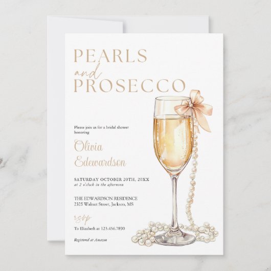 Parels en Prosecco Elegant Vrijgezellenfeest Kaart (Voorkant)