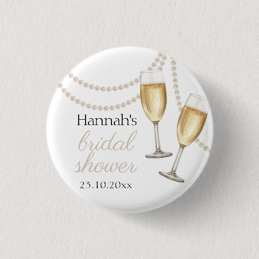 Parels en prosecco Elegant vrijgezellenfeest Ronde Button 3,2 Cm (Voorkant)