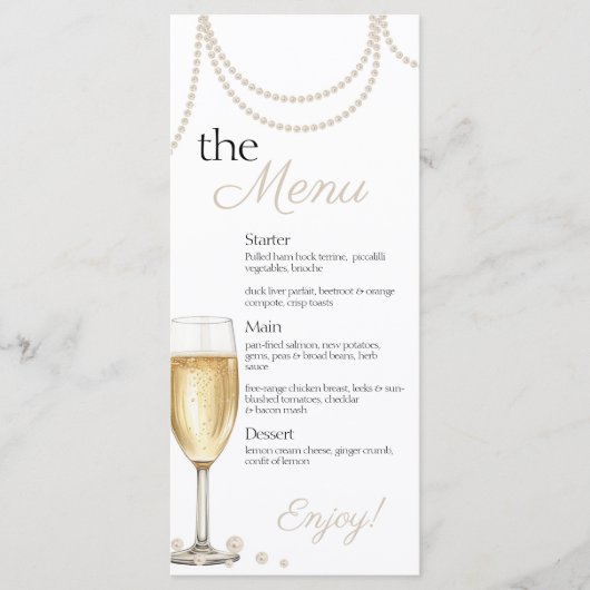 Parels en Prosecco elegante bruids brunch Douche Menu (Voorkant)