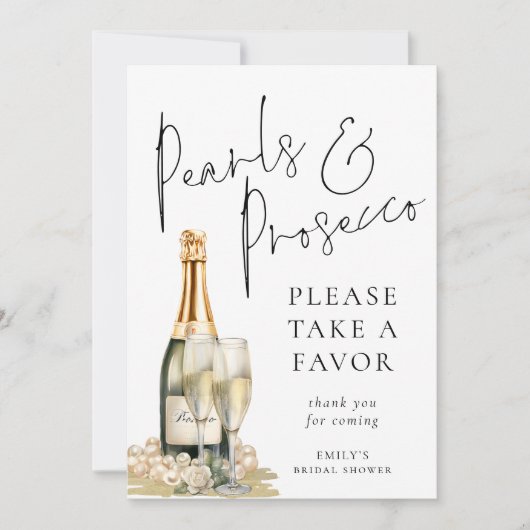 Parels en Prosecco Favor Vrijgezellenfeest Sign Ka Kaart (Voorkant)