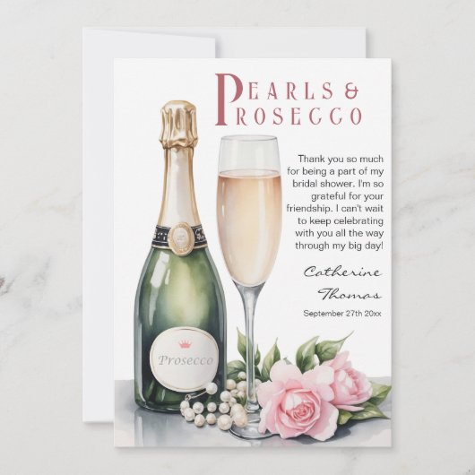 Parels en Prosecco Floral Elegant Vrijgezellenfees Bedankkaart (Voorkant)