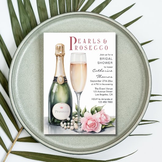 Parels en Prosecco Floral Elegant Vrijgezellenfees Kaart