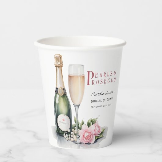 Parels en Prosecco Floral Elegant Vrijgezellenfees Papieren Bekers (Voorkant)
