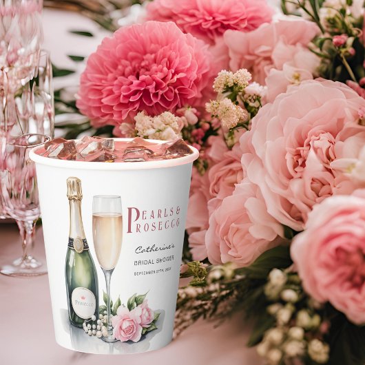 Parels en Prosecco Floral Elegant Vrijgezellenfees Papieren Bekers