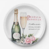 Parels en Prosecco Floral Elegant Vrijgezellenfees Papieren Bordje (Voorkant)