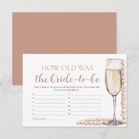 Parels en Prosecco Hoe oud was de bruid spel Kaart (Voorkant / Achterkant)